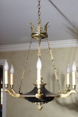 Antique Brass Empire Style 6 Arm Chandelier/ceiling Fixture Circa 1860 With Griffin Bird Accent Approx. 24 W X