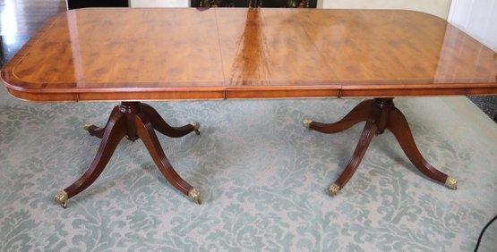 Gorgeous Burlwood Dining Table With Inlaid Banding Yew Wood Double Pedestal Highpoint Made In England