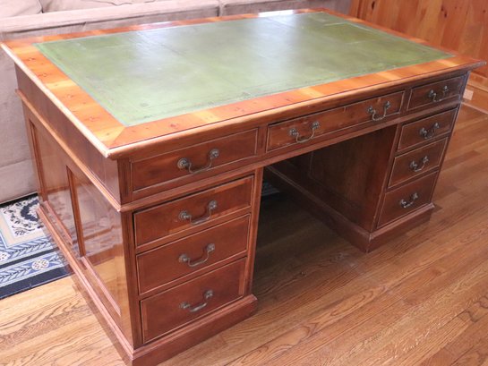 Vintage Leather Top Partners Style Pine Wood Desk, Finished On The Sides Made With Quality Tongue And Groove C