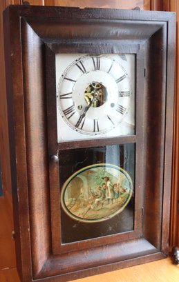 Vintage/antique Seth Thomas Wall Clock With Painted Scenery And Porcelain Face