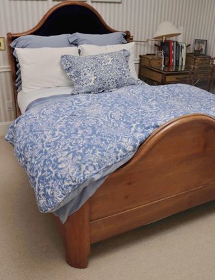 Blue Velvet Full Size Head Board Bed Set Including Frame, Mattress, Box Spring And Bedding, Serta Sleeper Matt