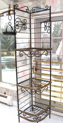 Vintage Wrought Iron Corner Bakers Rack With Brass Edging