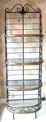 Beautiful, Vintage Wrought Iron & Brass Bakers Rack With Glass Shelves