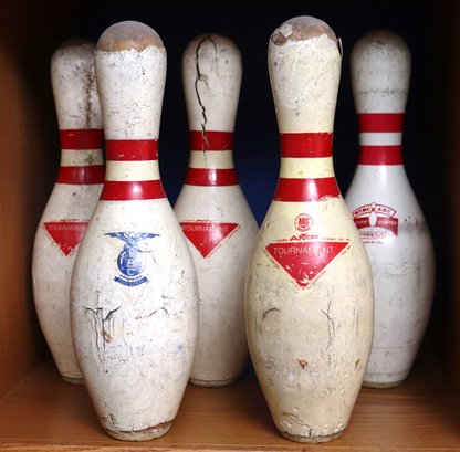 Vintage Wood Bowling Pins Include Vultex II, AMF Tournament, ABC