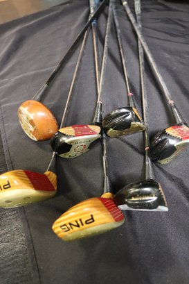 Wooden Golf Clubs Including Hogan 2,3,4,5, Ping 3,5 And Power Built Pro Driver