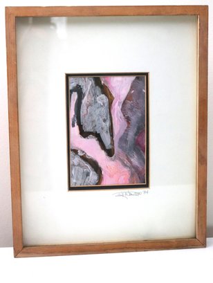 Abstract, Watercolor, Painting, Signed And Dated 1984 In Wood Frame