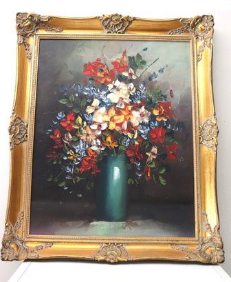 Floral Still Life With Vibrant Flowers And Gold Frame