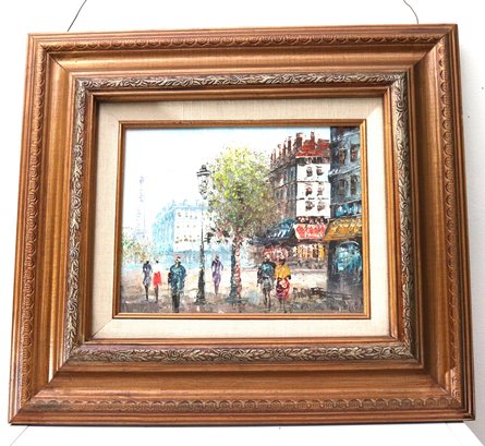 Post-impressionist Street Scene Of Paris With Charming Buildings In Gold Frame