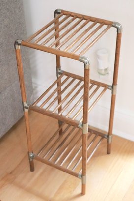 Vintage, Small, Adorable, Three-tiered Bamboo Table With Metal Accents,