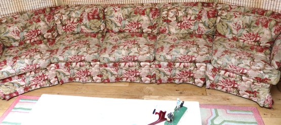 Extra-long Vintage Sofa, Designed In A Slightly Curved Style With Floral Upholstery