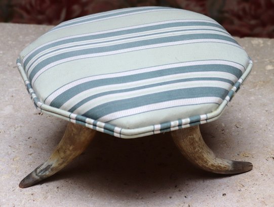 Small Octagonal Footstool With 3 Natural Curved Horn Legs