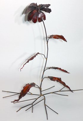 Ornate Burnished Copper Floral Art Sculpture In The Style Of Gere