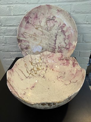 Oversized Sacha Brastoff Scalloped Bowl, And Serving Platter
