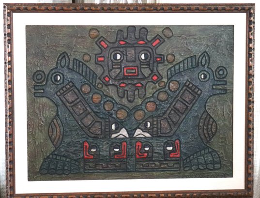 Signed Primitive Mixed Media Art- Thymiateriym  Sacred Censer In The Native Language Hiukaana.