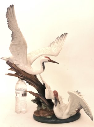 Large Lladro Cranes Sculpture 1456 -g-11m (bird Has A Broken Foot As Pictured)