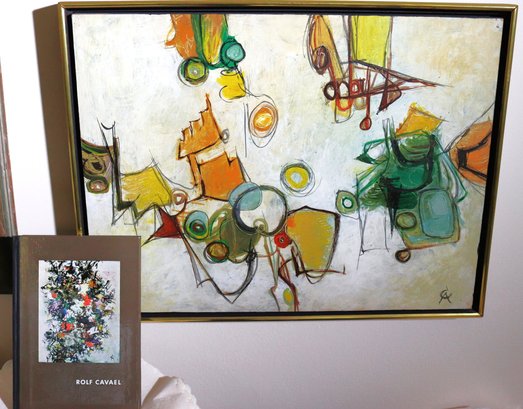 Modern Abstract Painting By Listed Artist Rolf Cavael With Art Book.
