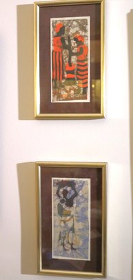 Two Smaller Batik Paintings Featuring Women In Gold Frames