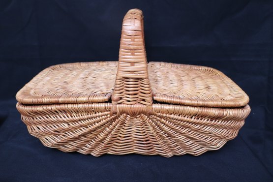 A 1960s Double Sided Wicker Sewing Basket