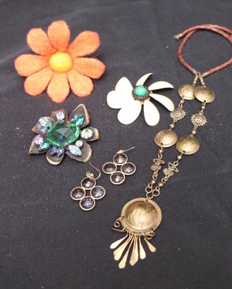 Fun Costume Jewelry Lot With Necklace And Pins.