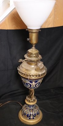 Unique Arts And Crafts Ceramic And Brass Kerosene Lamp By Hinks Bahm