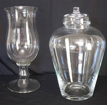 Oversized Glass Urn With Lid, Includes A Large Centerpiece Hurricane Style Candle Holder