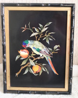 Pietra Dura Handmade Panel Of Exotic Bird With Pomegranates