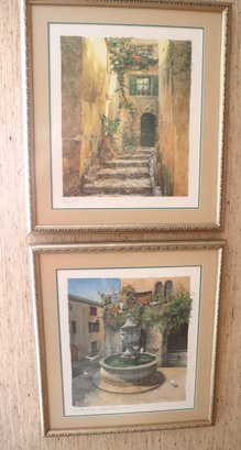 Two Signed And Framed Lithographs Of An Italian Village.