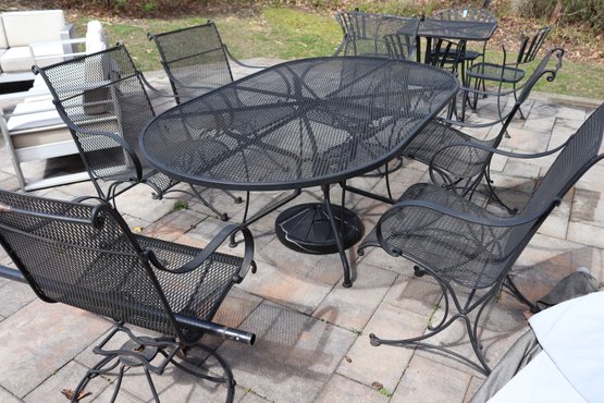 Quality Woodard Wrought Aluminum Outdoor Patio Set Including A Table, 2 Swivel Chairs And 4 Side Chairs