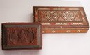 2 Gorgeous Boxes: Inlaid Indian Style Wood Box With Amazing Detailing And Carved Box With Buddah