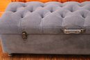 Blue Tufted Storage Chest With Clasp Closure & Casters