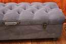 Blue Tufted Storage Chest With Clasp Closure & Casters