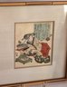 Antique Japanese Woodblock Prints In Matted Bamboo Style Frames