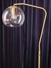 Modern Adjustable Brass & Wood Floor Lamp With Glass Globe Shade & Filament Style Bulb