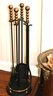 Brass Bucket Log Holder With Ornate Handles & Paw Feet Includes Quality Wrought Iron Fireplace Tool Set Wi
