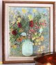 Signed Floral Still Life Painting By Stella Reid 1968 Israel Includes A Hammered Copper Cauldron