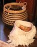 Two Ethnic Style Baskets With Woven Rattan Basket & Woven Fabric Basket