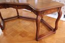 Vintage Corner Desk In Natural Wood By Heritage Furniture With Tall Caned Back Armchair