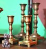 Collection Of Brass Miniatures Includes Candlesticks, Mortar & Pestles