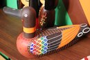 Hand Carved/Hand Painted Asian Style Duck Decor & Carved Wooden Doll With Stamp