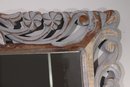 Decorative Carved Wood Wall Mirror Painted With A Rustic Gray Finish Approx. 39.5 X 27 Inches