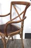 Pair Of Restoration Hardware Cafe Style Wood Armchairs With Leather Seats