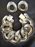 Sterling Silver 7.5 Inch Open Oval Link Bracelet - Matching Pair Of Earrings - Mexico.