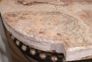 Antique Wrought Demi Lune Console With Gilded Accents & Marble Top That Has Been Repaired
