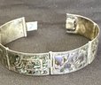 Sterline Silver 6 Section Mother Of Pearl Inlaid Bracelet - Signed Mexico