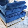 Pair Of Fabulous Royal Blue Velvet Modern Armchairs With Cut Out Sides And Brass Legs Like New!