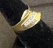 18K YG Fancy Scroll Design Ring With Diamond Accent Stones - Size 5.5