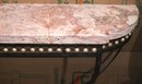 Antique Wrought Demi Lune Console With Gilded Accents And Marble Top That Has Been Repaired
