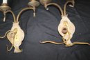 Antique Asian Style Brass Electrified Wall Sconces With Fisherman Emblem