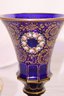 Cobalt Blue Hand Painted Glass Vase And Handmade Italian Bowl With Enamel Liner And Beaded Accents