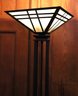 Arts & Crafts Style Metal Floor Lamp With Stained Glass Shade